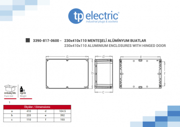 Preview: Aluminium-Schaltschrank mit Scharnieren 230x410x110mm